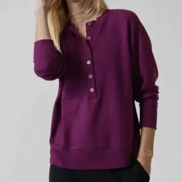 Athleta Balance Henley Sweatshirt Exotic Fuchsia Plush Nirvana M Medium - Picture 1 of 7